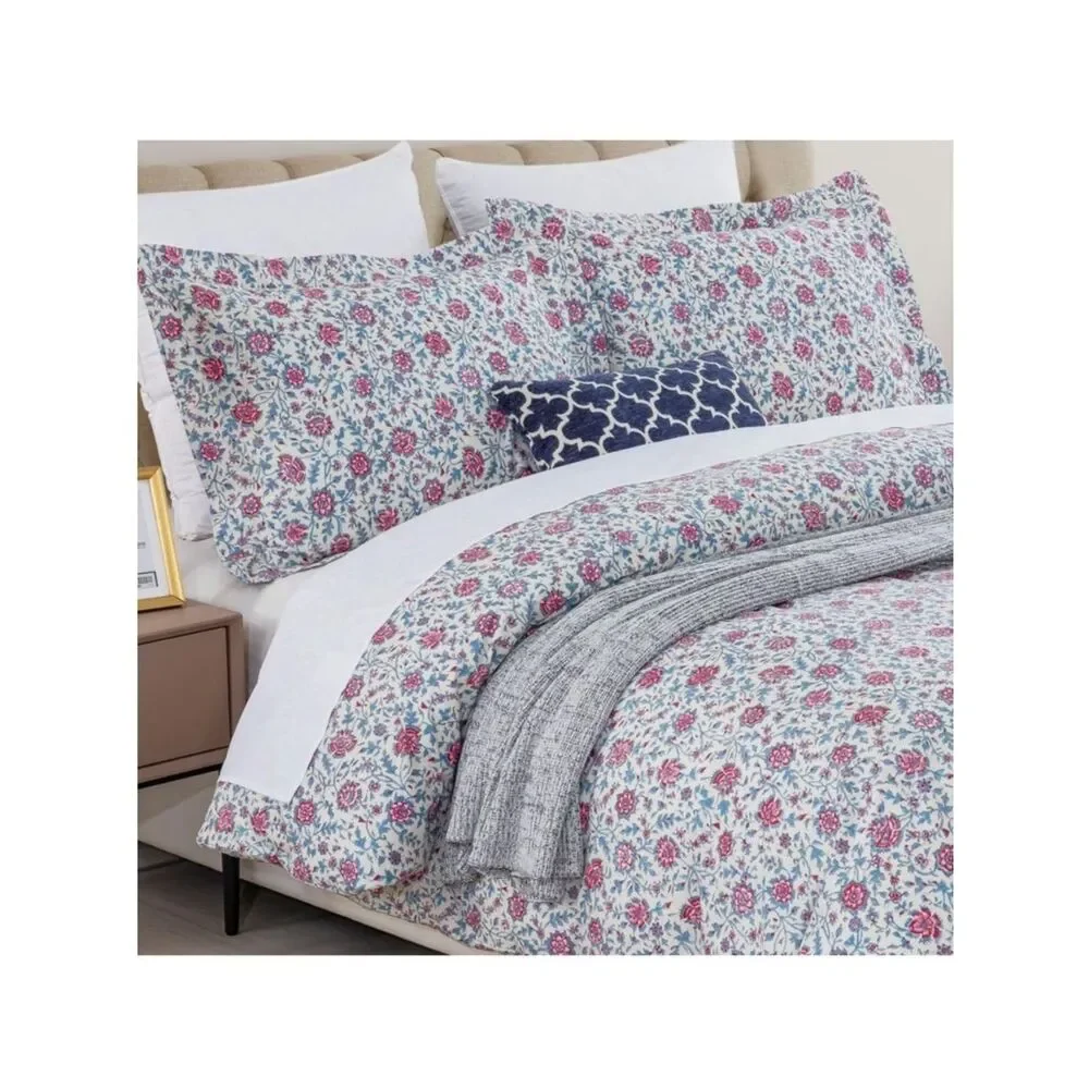 New Twin Floral Print Duvet Quilt Set in Cream and Pink 💯 Cotton