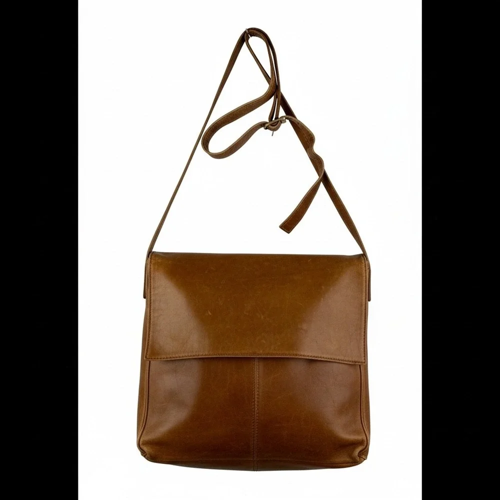 Simon Brown Leather Messenger‎ Bag Crossbody Made in Colombia Vintage Satchel
