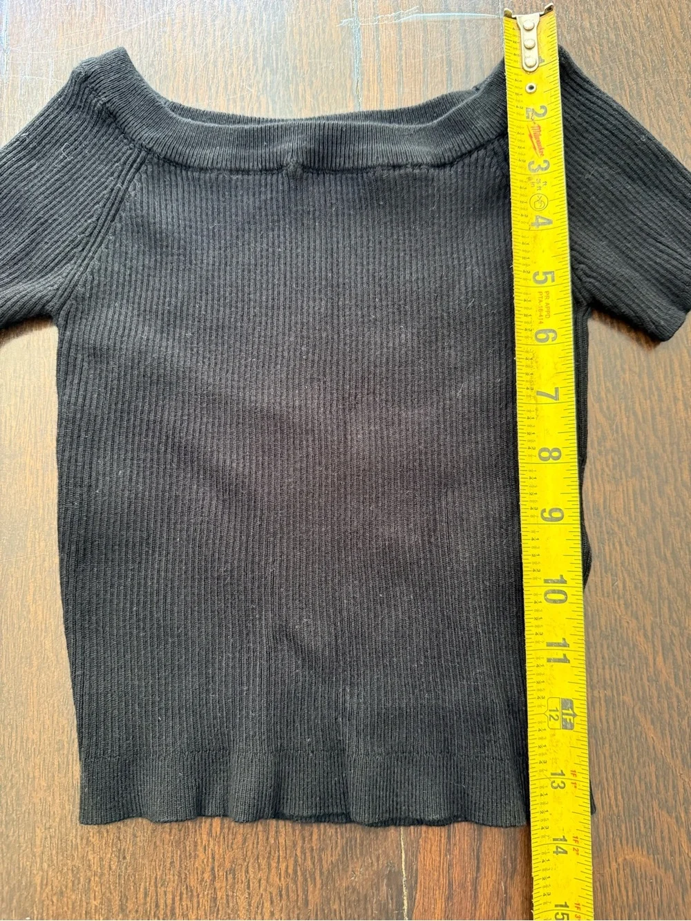 Art Class Black Ribbed Off-the-Shoulder Short-Sleeve Stretchy knit Sweater 7/8