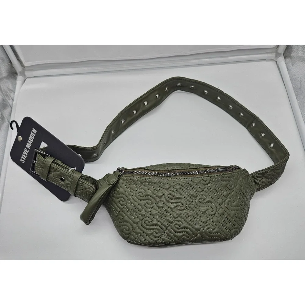 Steve Madden Quilted Belt Bag Olive Green Fanny Pack Crossbody Adjustable‎ Strap