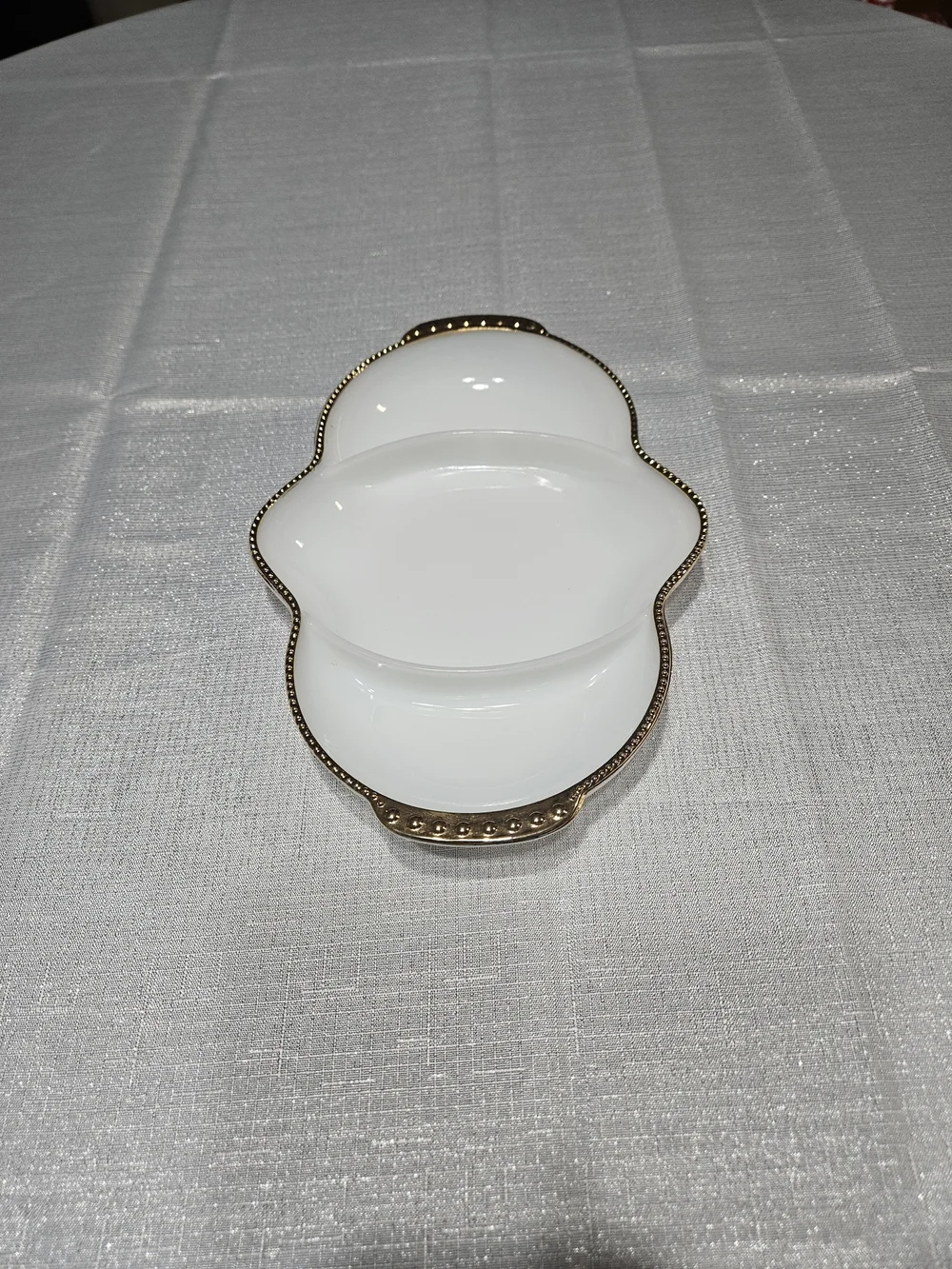 Fire King Milk Glass Divided Serving Dish with Gold Trim