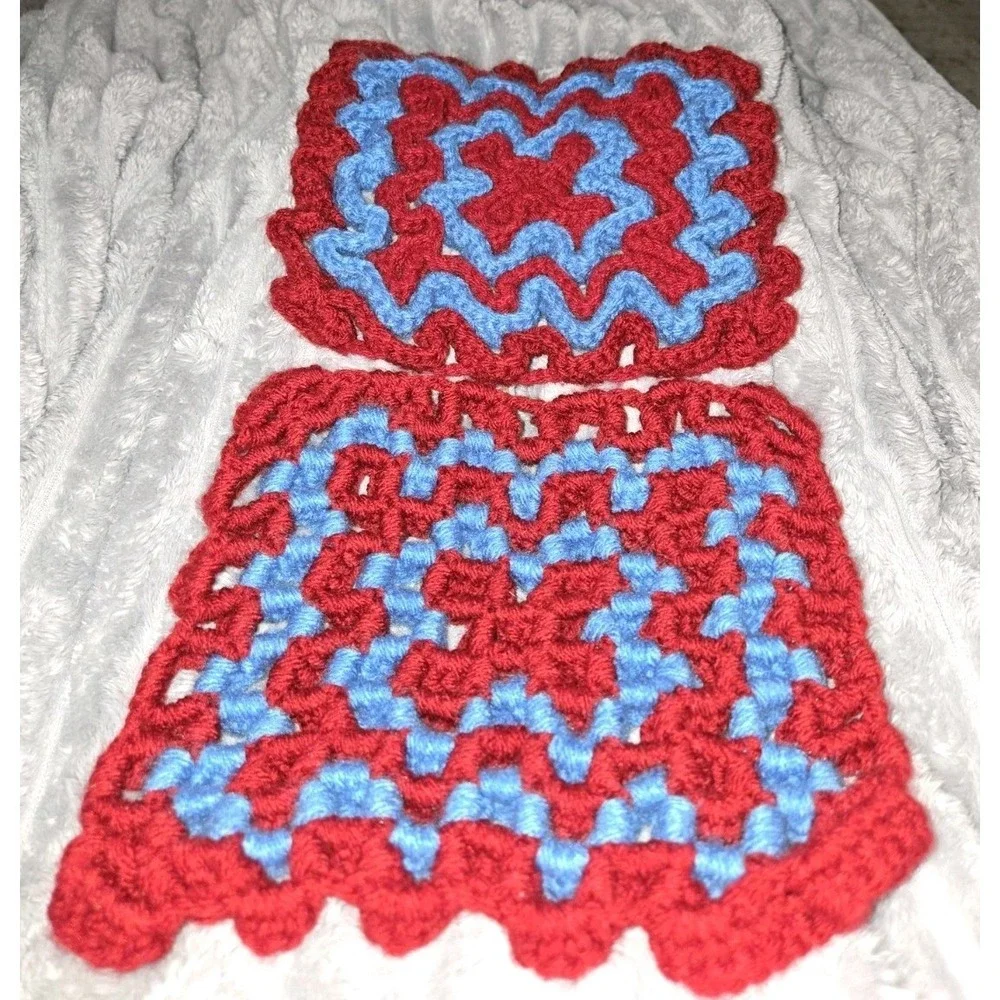 Vintage Crocheted  Potholders Trivets Kitsch Grandmacore Large‎ Lot 2