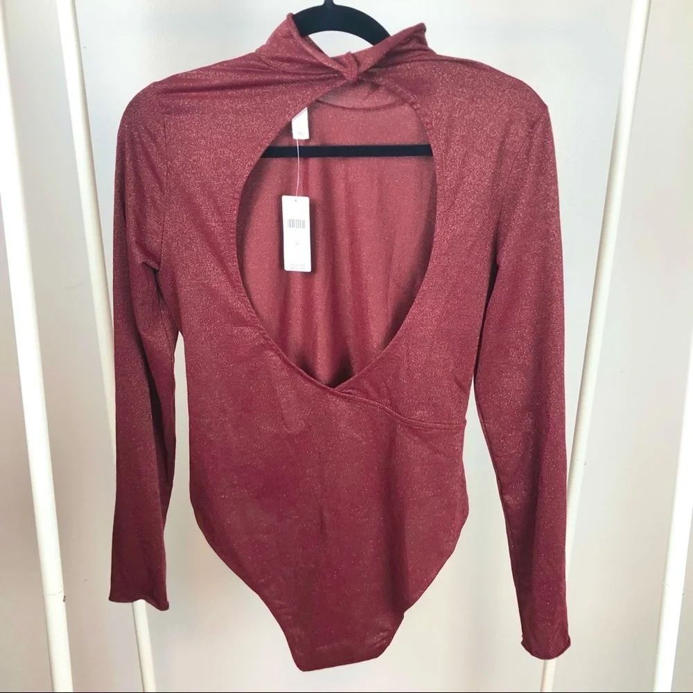 NWT Anthropologie Shimmer Open Back Bodysuit M