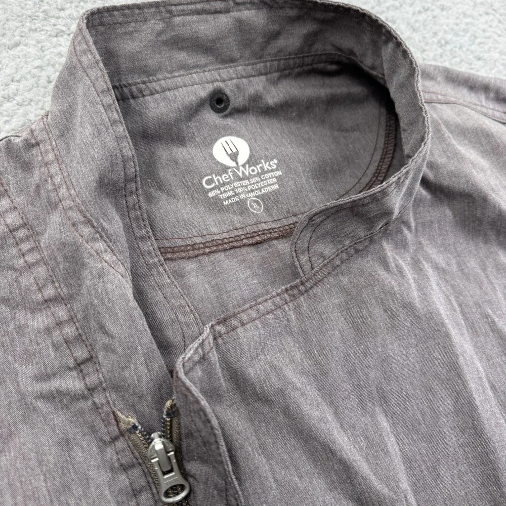 Chef Works Mens XL Chef Coat Jacket Gray‎ Long Sleeve Zip Up Work Uniform