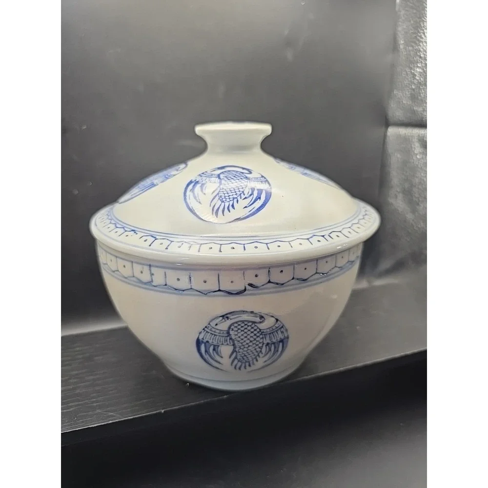 Blue and White Lidded Soup Tureen Or Rice‎ Bowl with Phoenix Crane Design