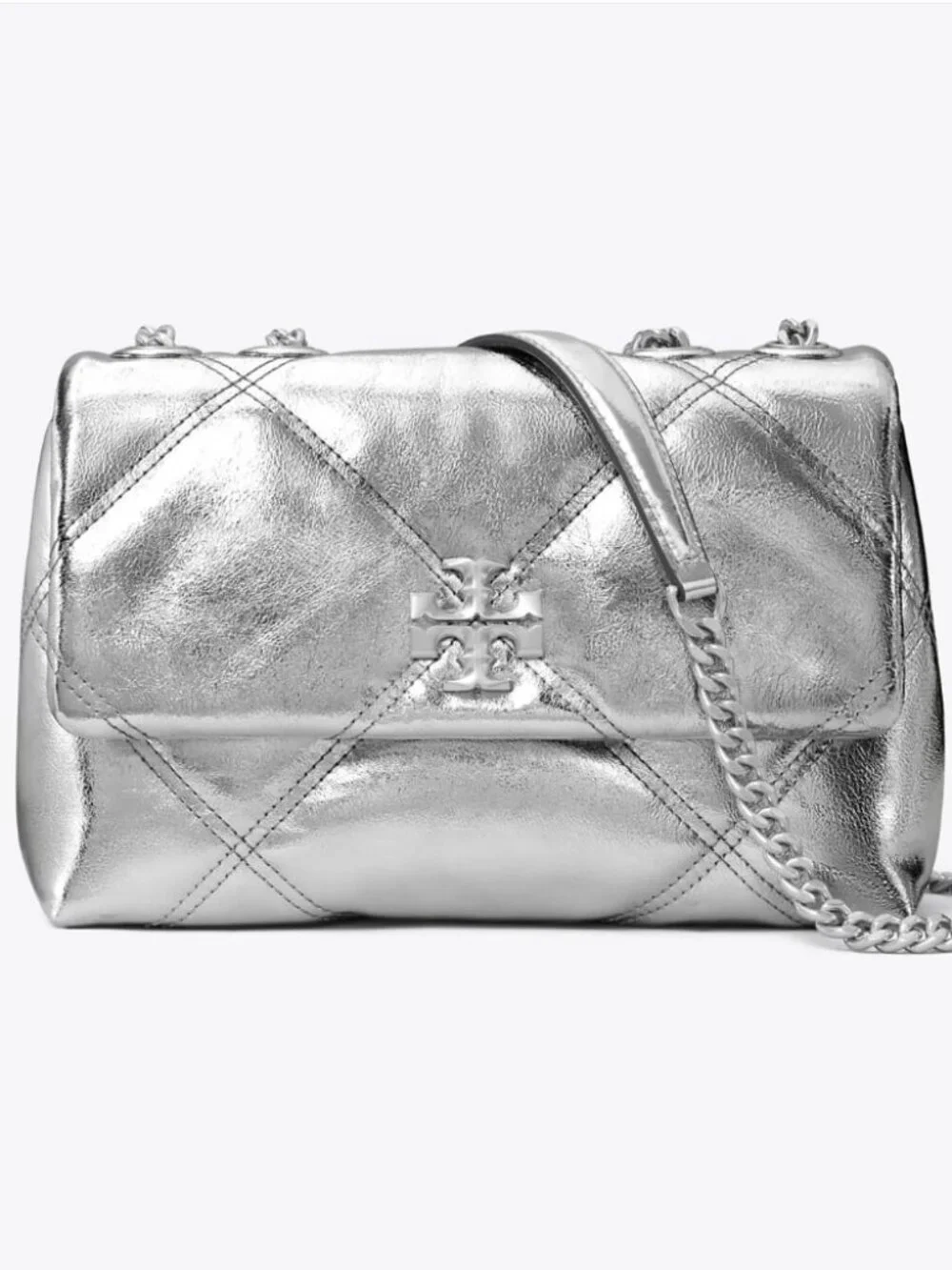 TORY BURCH Small Kira Diamond Quilt Metallic Leather Convertible Shoulder Bag
