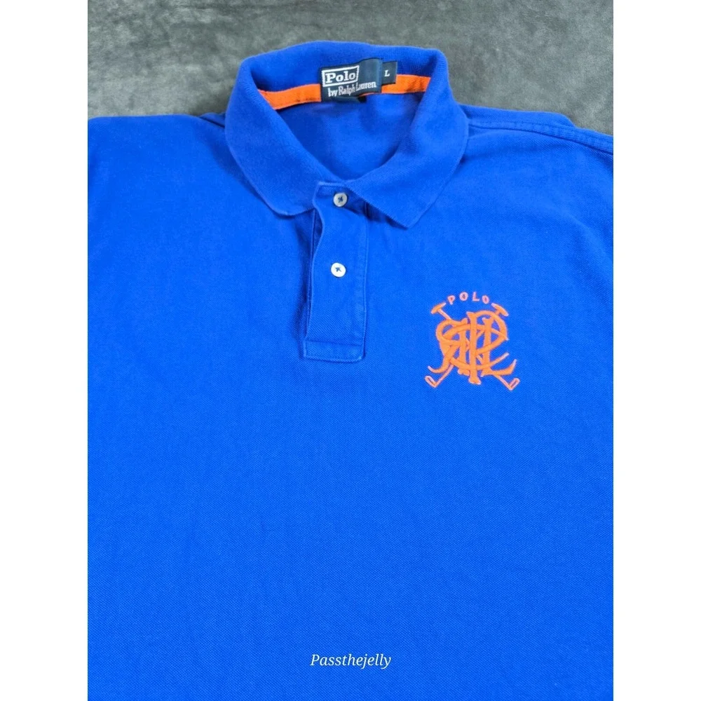 Vtg Polo Ralph Lauren Shirt Mens Large Big Crest‎ Blue Jockey Club Golf Y2K