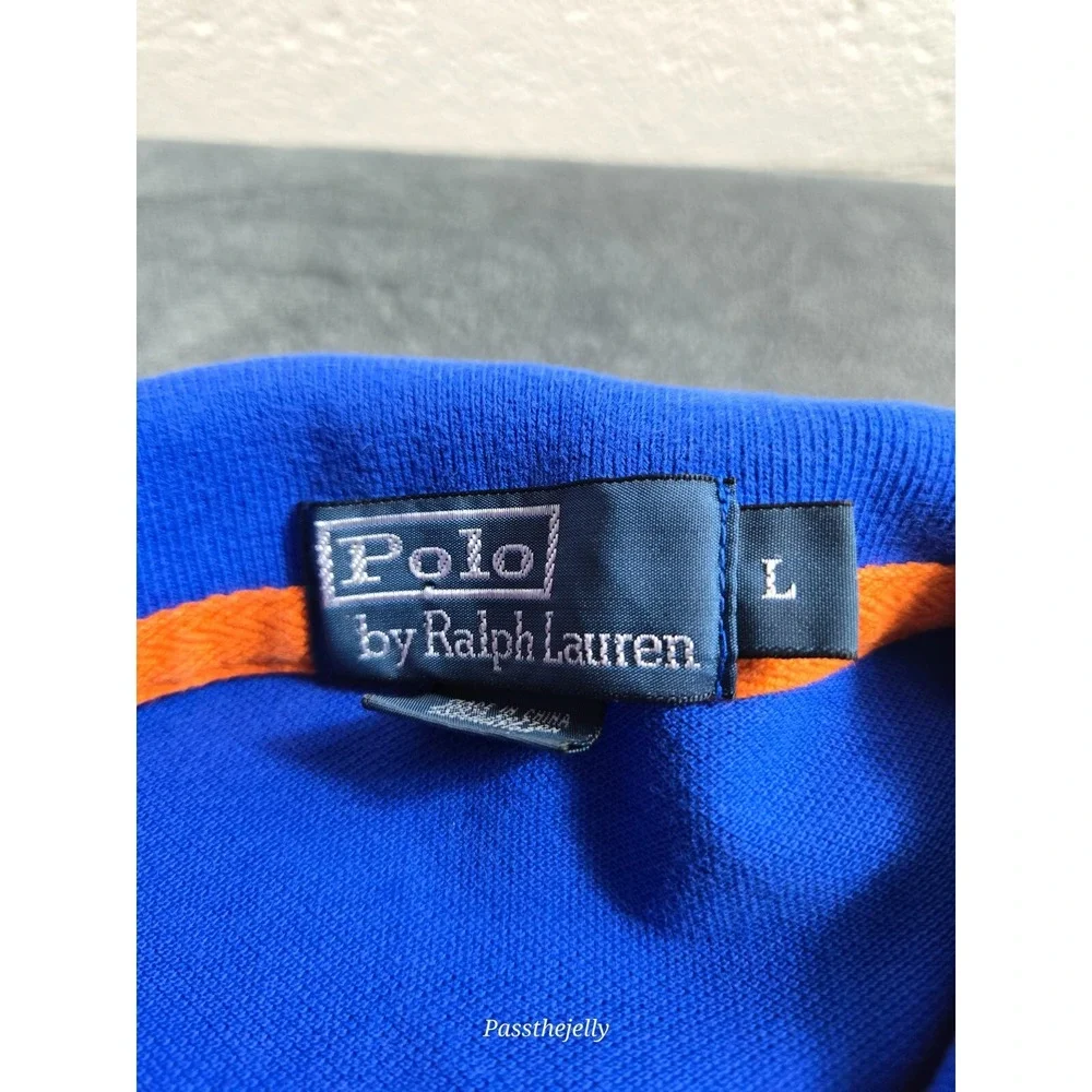 Vtg Polo Ralph Lauren Shirt Mens Large Big Crest‎ Blue Jockey Club Golf Y2K