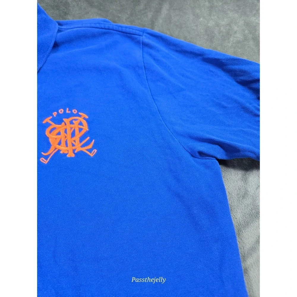Vtg Polo Ralph Lauren Shirt Mens Large Big Crest‎ Blue Jockey Club Golf Y2K