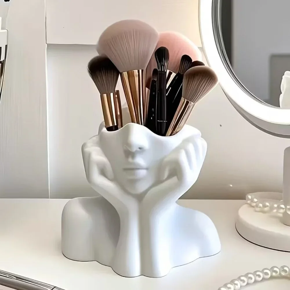 Half Face (White) Open‎ Top Makeup Brush Holder (BRAND-NEW & SO CUTE!)