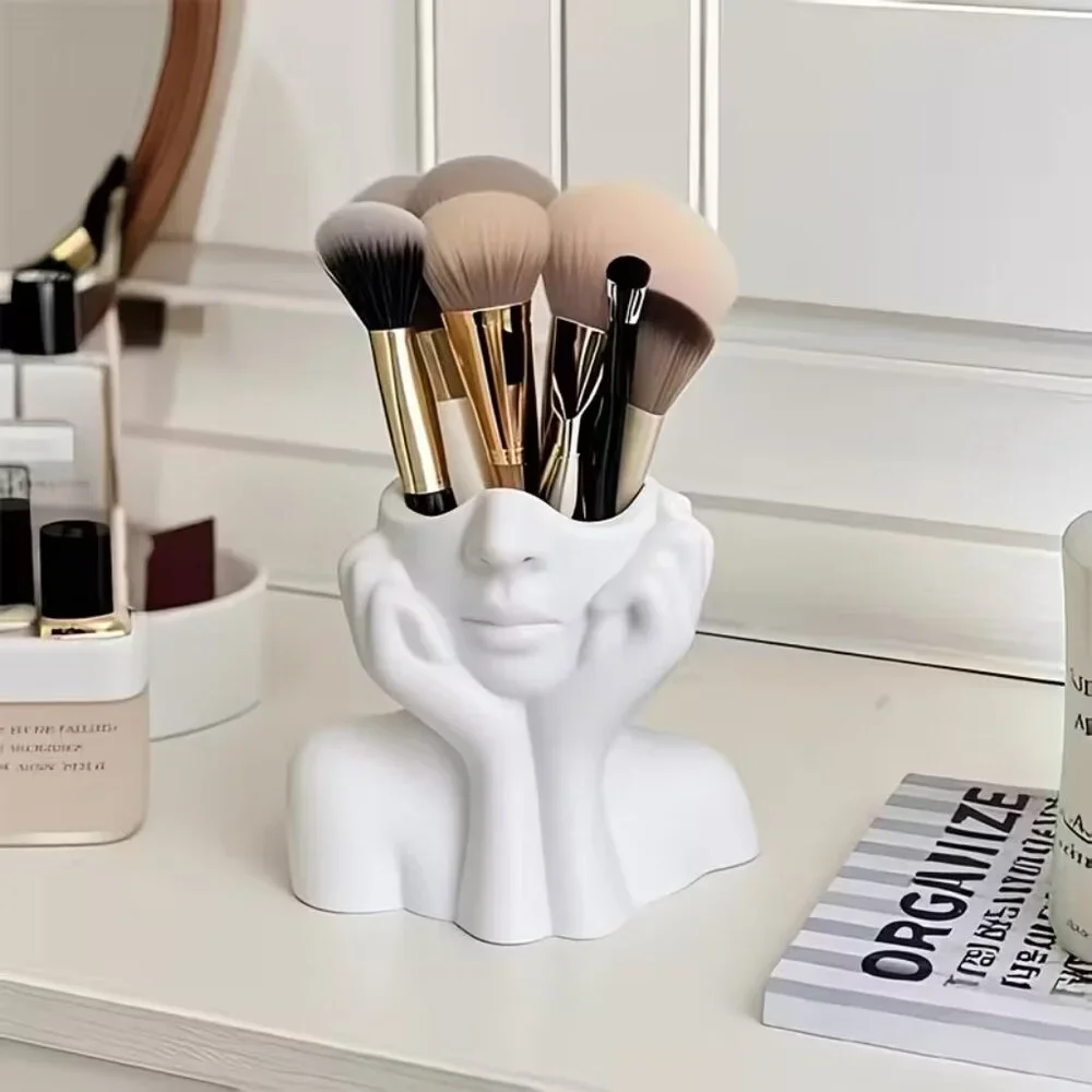 Half Face (White) Open‎ Top Makeup Brush Holder (BRAND-NEW & SO CUTE!)
