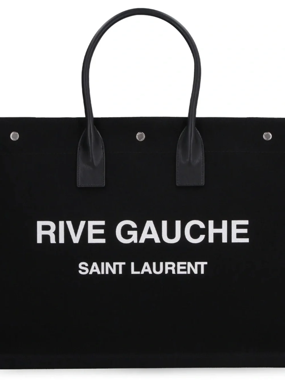 Saint Laurent YSL Rive Gauche Black White Canvas Logo Leather Tote Bag