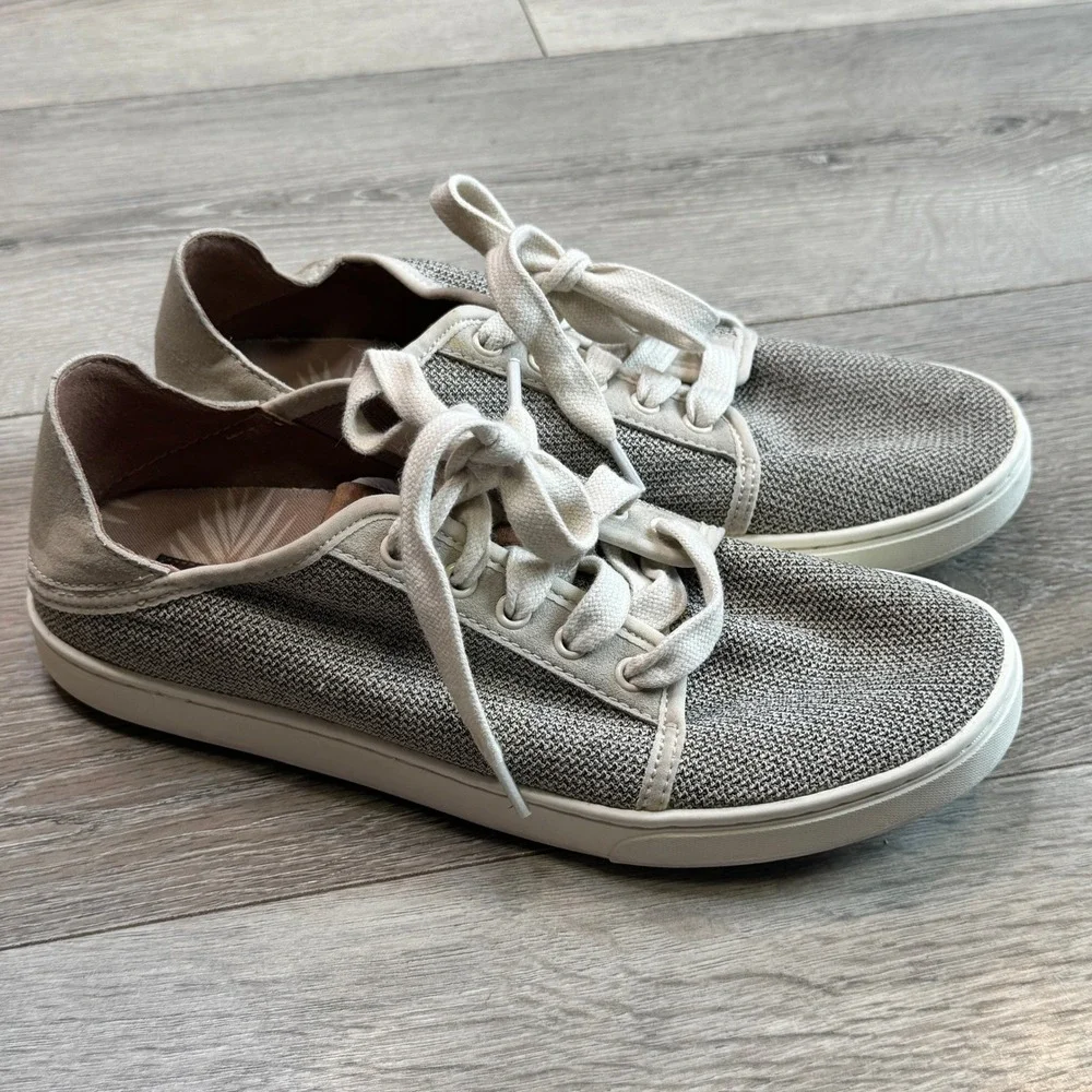 Olukai Pehuea Li Womens Tapa White Mesh Lace‎ Up Sneakers 20379-2020 Size 8
