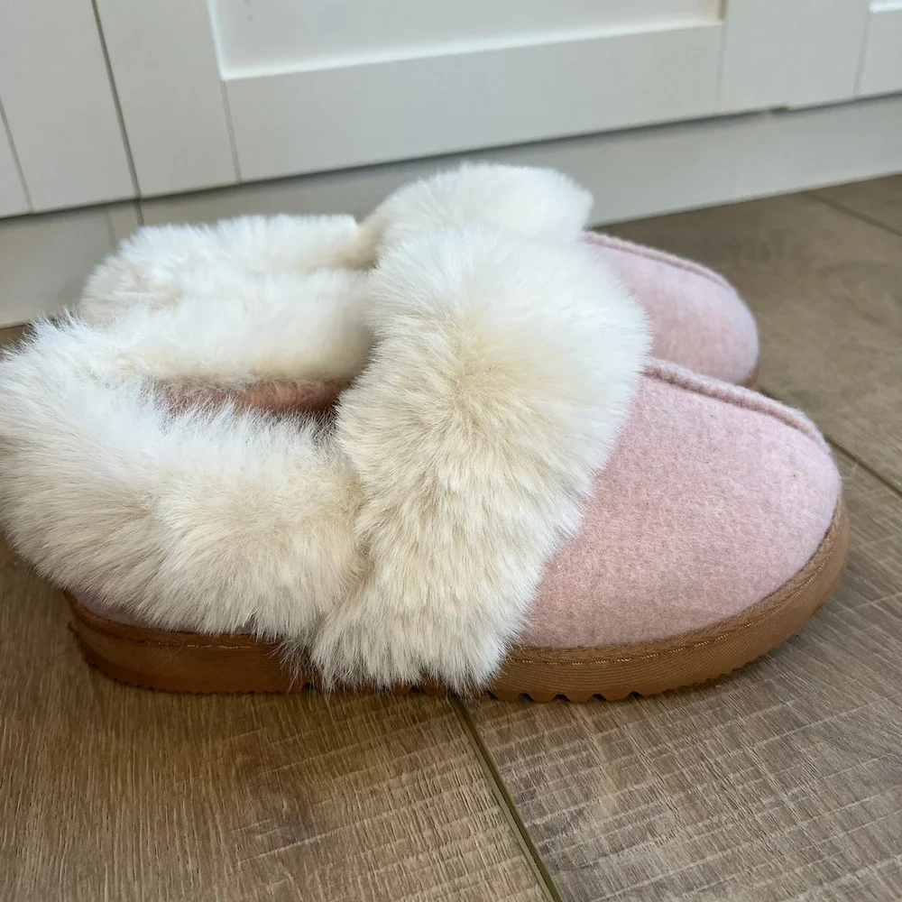 Dearfoams DLuxe Kids Slippers Pink Faux Fur Trim Scuff‎ Small US 5-6 EU 36-37