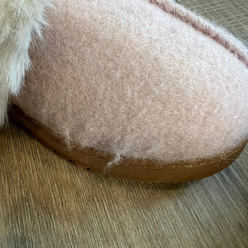 Dearfoams DLuxe Kids Slippers Pink Faux Fur Trim Scuff‎ Small US 5-6 EU 36-37