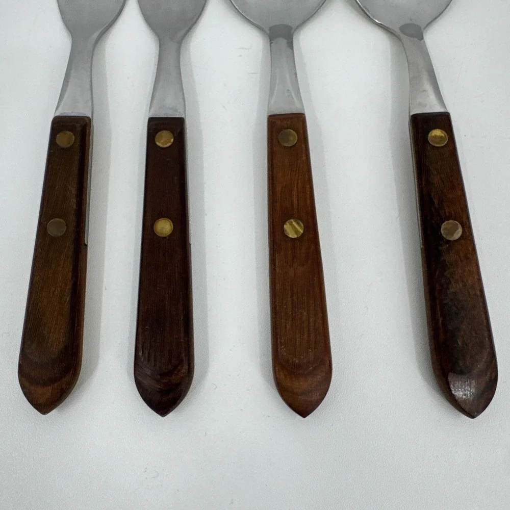 Unbranded Forks/Spoons‎ Wood Handle Stainless Steel 4 Vintage