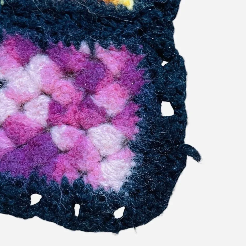 Vintage Handmade Crochet Colorful Granny Square Afghan Throw 35 x 34 Couch Sofa