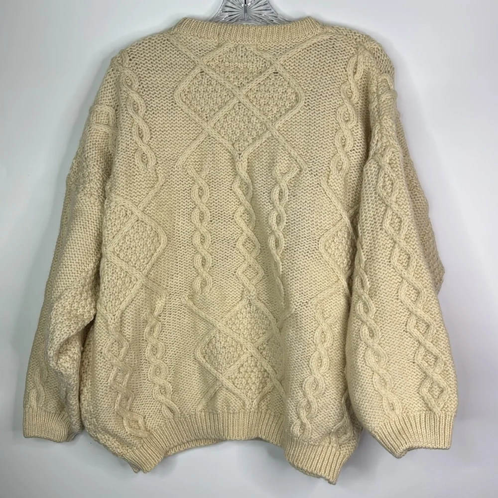 Blarney Woolen Mills Wool Ireland Clover Cable Knit Fisherman Ivory Sweater 2XL
