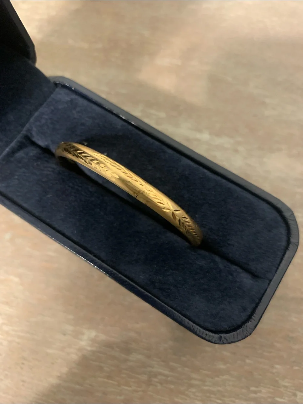 14K Gold Leaf Engraved Baby Bangle Bracelet