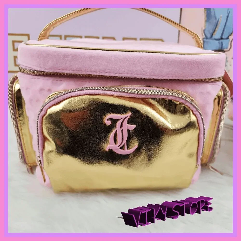 NWT 💖 {Juicy Couture} Glamorous Travel Companion: Pink Velvet Gold Foil Train