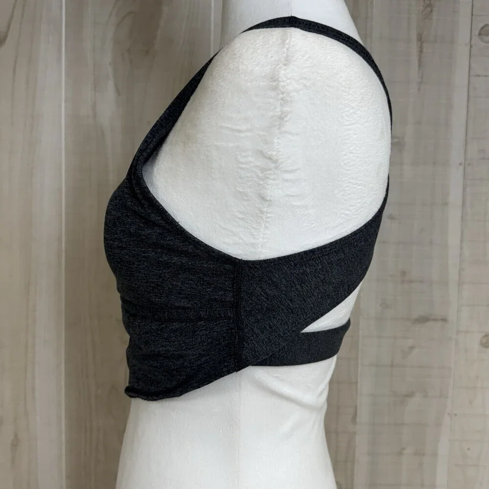 Free People Movement In Your Corner Sports Bra  Criss-Cross Back Charcoal Logo S