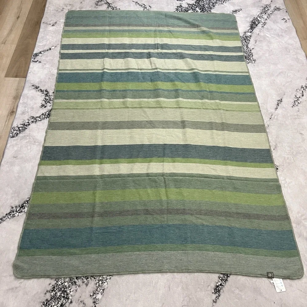 Shupaca Alpaca Throw Blanket Green Blue Striped 60% Alpaca Made in Ecuador