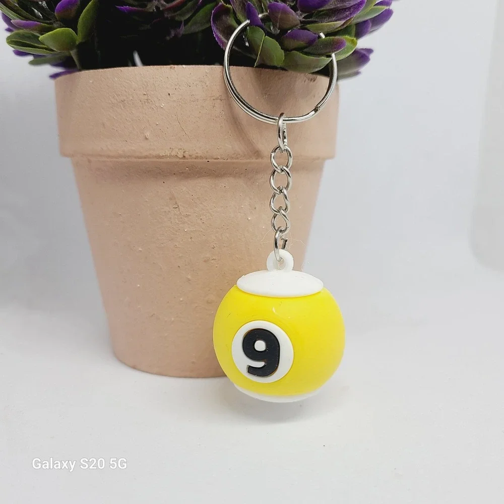 Billiard‎ Ball Number 9 Yellow Keychain Men Accessory Fun Novelty Gift NEW