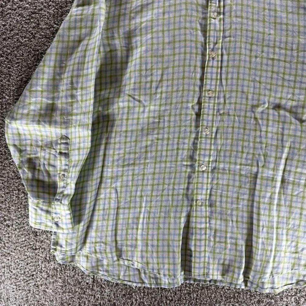 Vineyard Vines Linen Shirt Mens Extra Large Green Blue Plaid‎ Button Up Adult