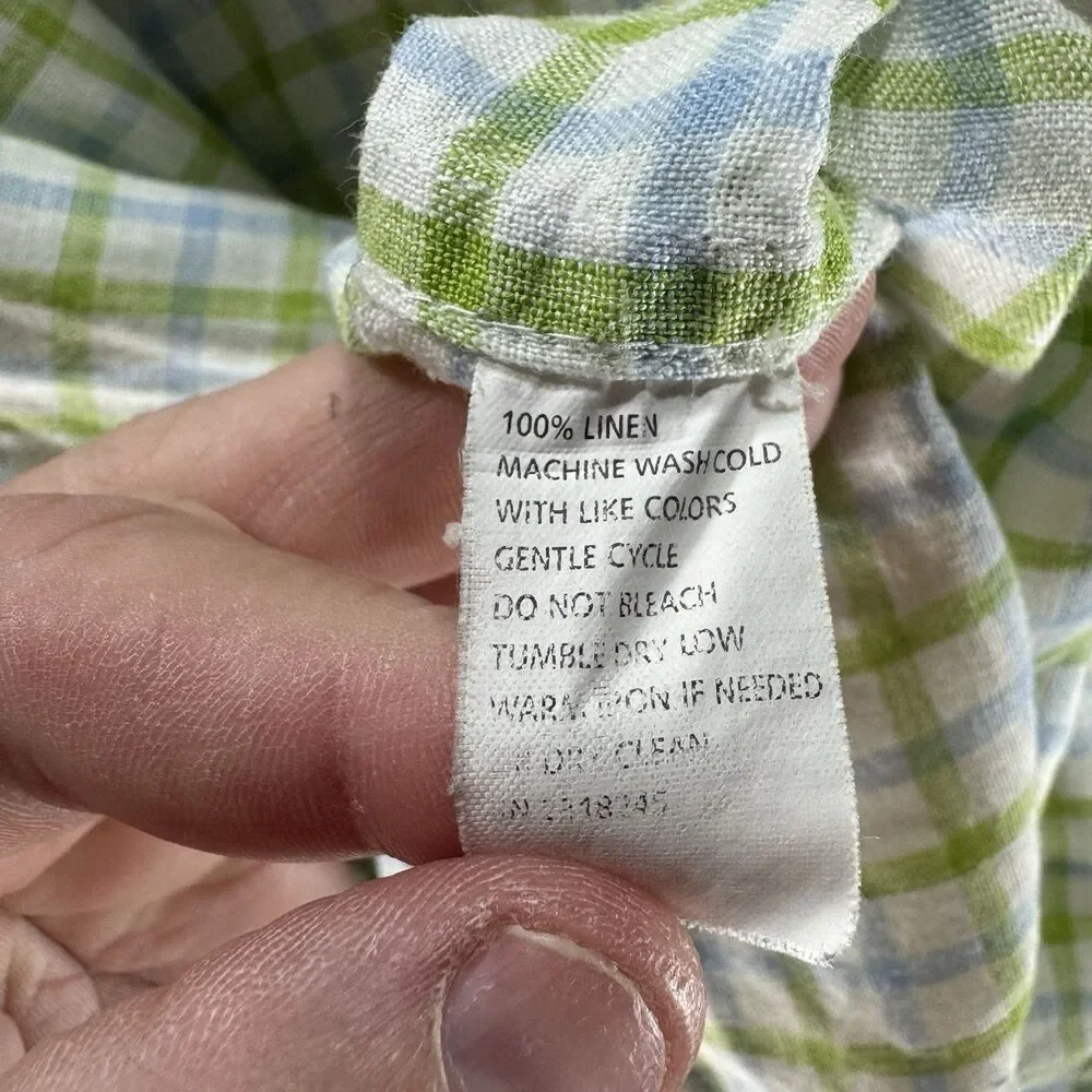 Vineyard Vines Linen Shirt Mens Extra Large Green Blue Plaid‎ Button Up Adult