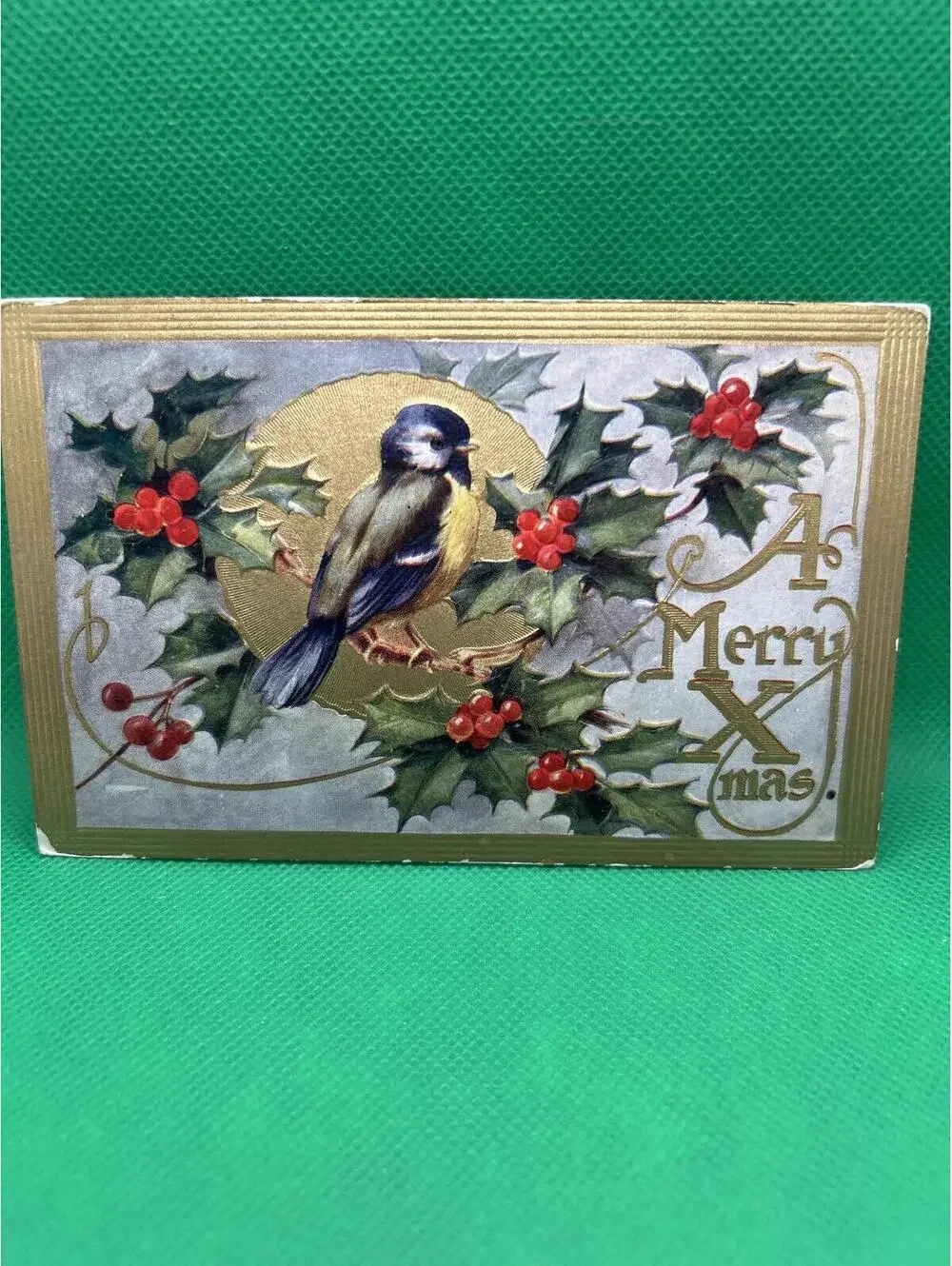 Vintage 1971 Christmas Postcard with Bird and Holly Design - Box1