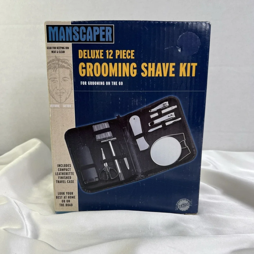 Manscaper Deluxe 12 Piece Grooming Shave‎ Kit For Grooming On The Go New New