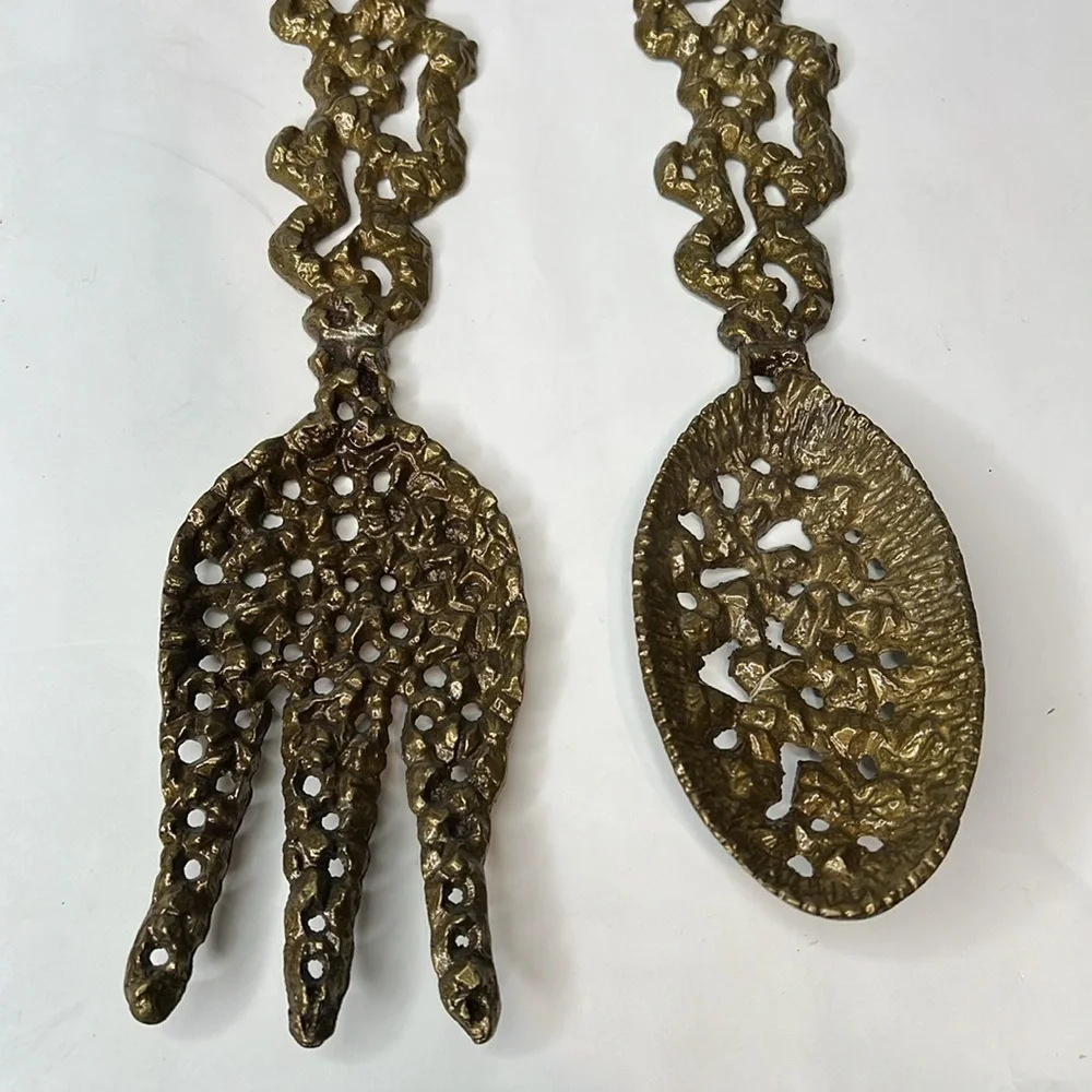 Set of Two (2) Serving Set Perforated Brass Copper Jerusalem Themed - Never Used