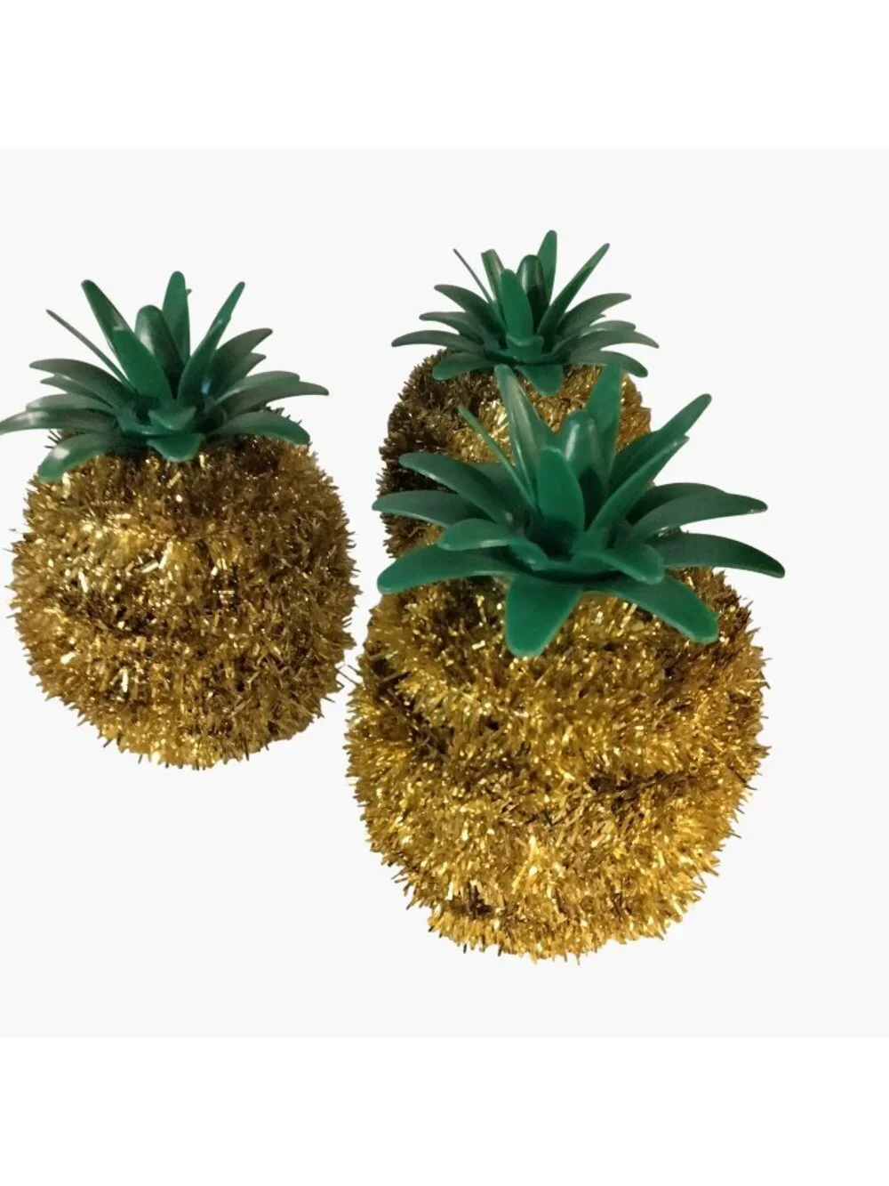 Tinsel Pineapple Decoration Gold Green Tropical Party Decoration Luau Tiki Lot 3