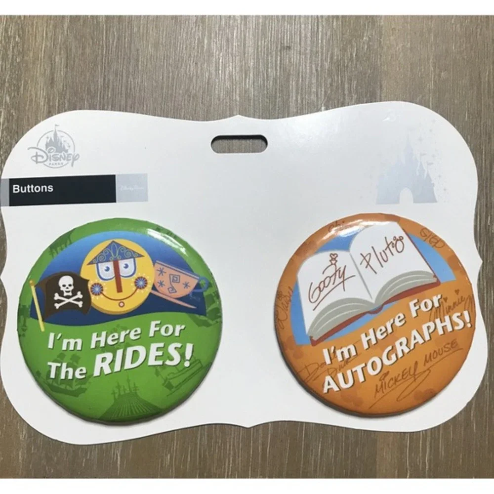 Disney Button Set - I'm Here For The RIDES & I'm‎ Here For AUTOGRAPHS
