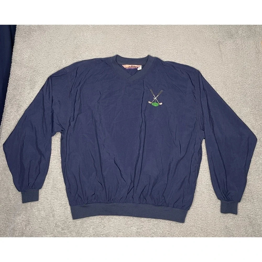Vintage Back Pack Navy Blue Windbreaker Pullover‎ Jacket Mens XLarge Made In USA