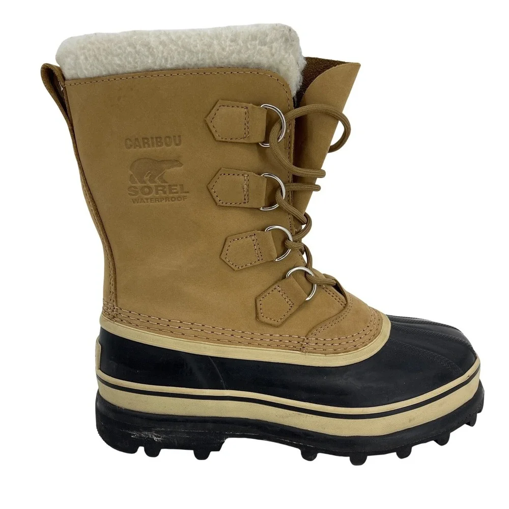 Sorel Caribou Snow Boots Mens 8 EU39 Tan Waterproof Insulated Winter Leather