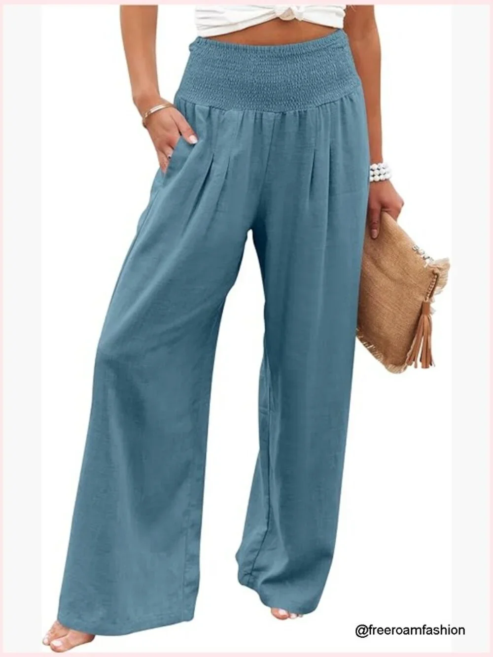 Linen Palazzo Pants Wide Leg High Waist Casual Lounge Pants