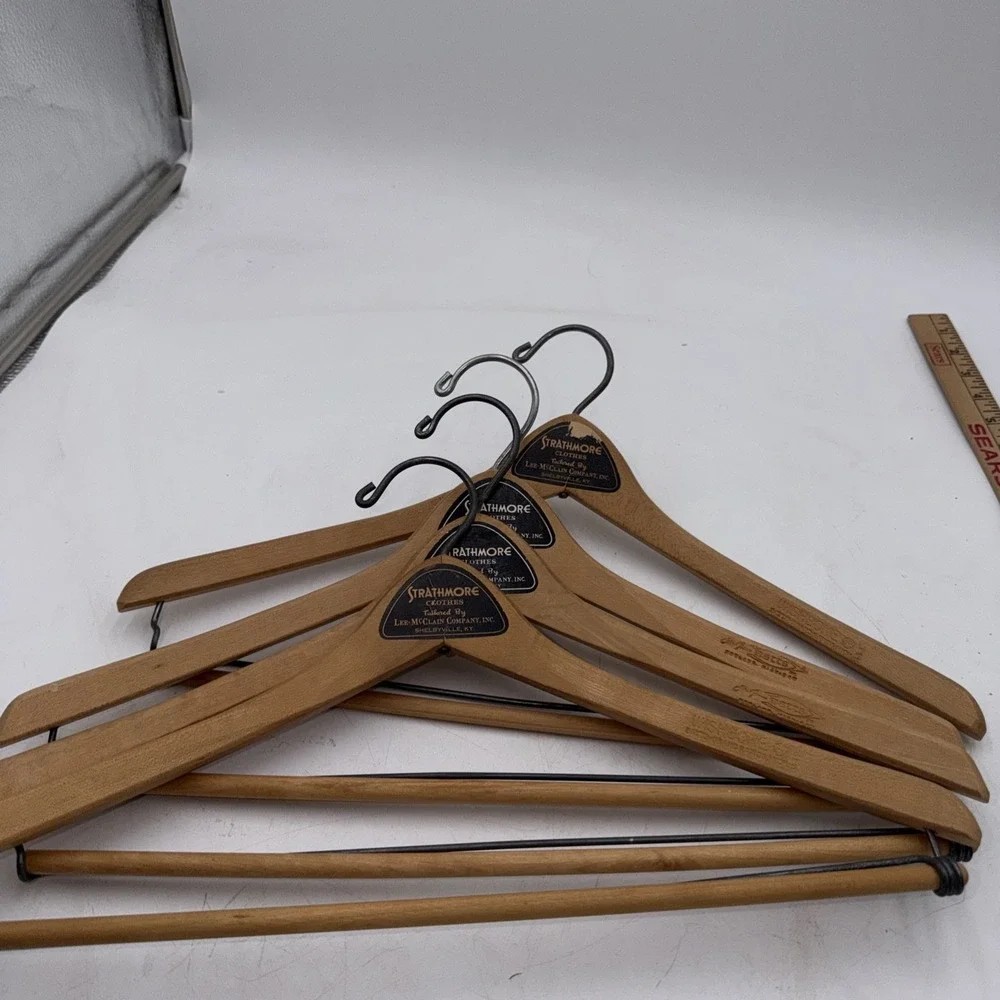 Lot 4 Wooden Suit Hangers & Pants Vintage Natural Wood Shelbyville KY Strathmore