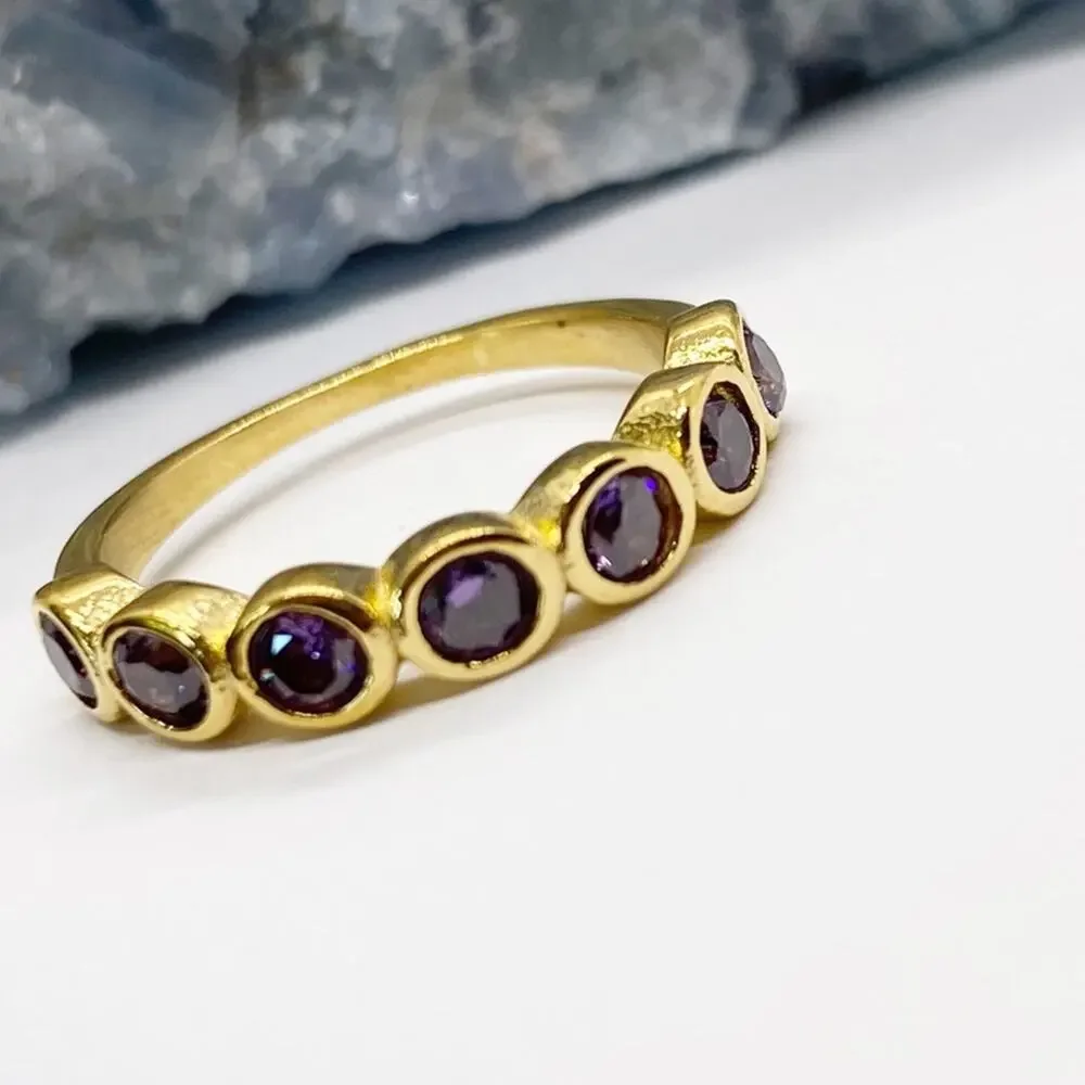 NEW Gold & Purple Zirconium Gemstone Statement Ring