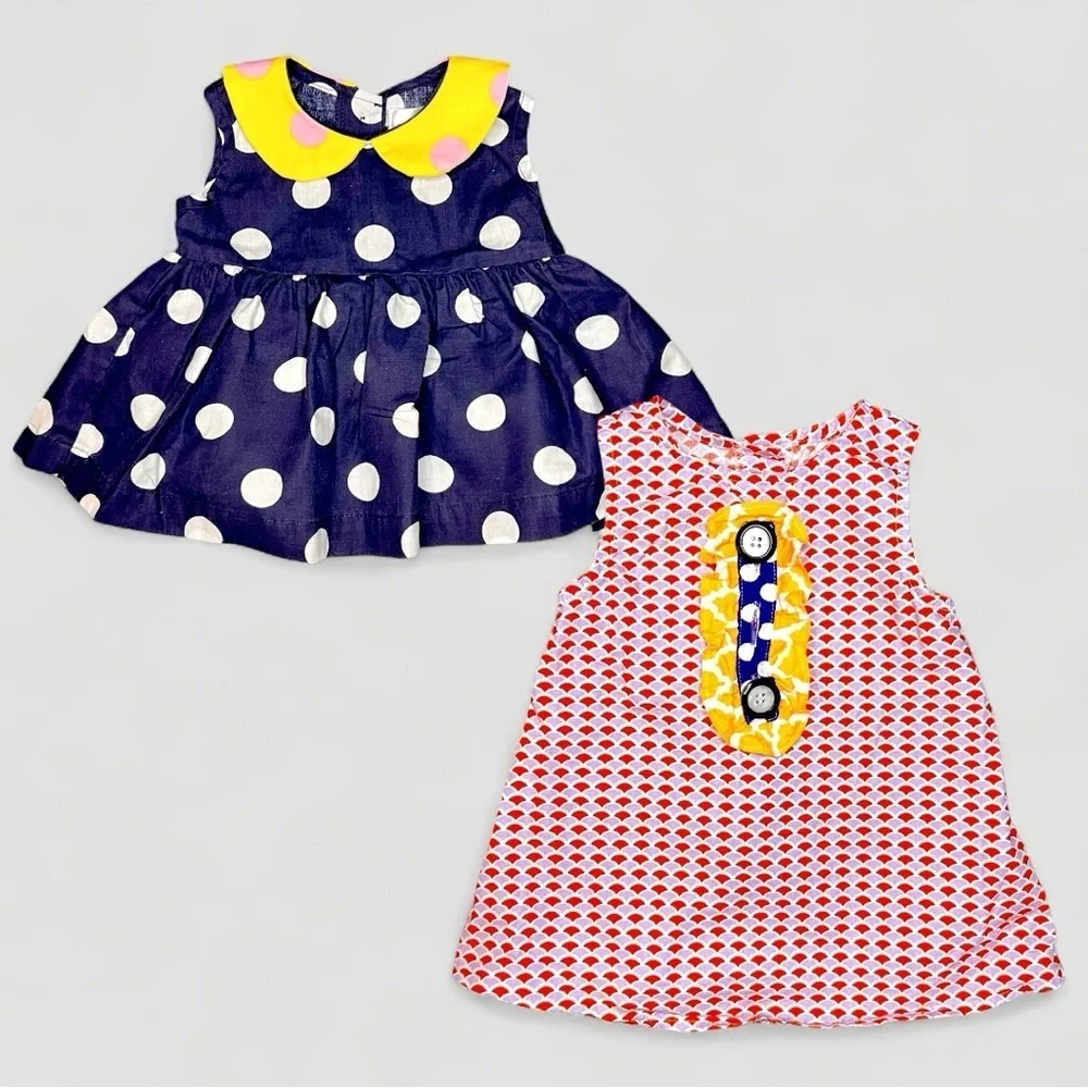 Bundle of 2 Rare Right Bank Babies Scallop Print Baby Dresses 12M - $130 Retail