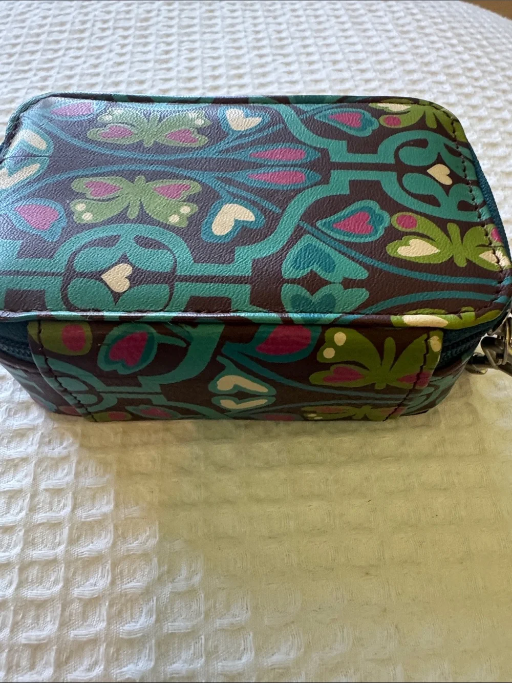 Fossil Travel Jewelry Case Butterfly Print Zip Organizer EUC