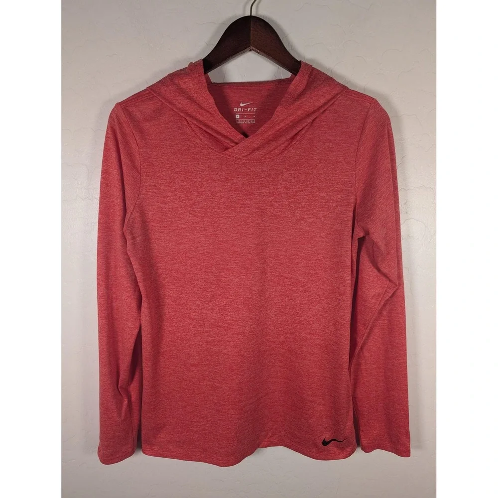Nike Hoodie Womens Medium Red Dri-FIT Long Sleeve‎ V-Neck Pullover Running