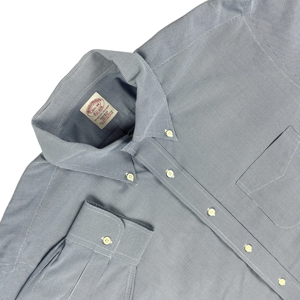 Brooks Brothers Shirt Mens 16.5 Blue Micro Houndstooth Long Sleeve Button‎ Up