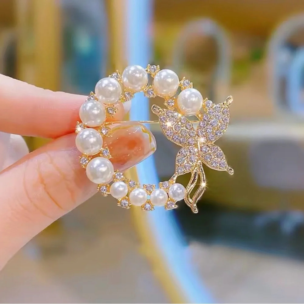 Gold and Pearl Butterfly Brooch.