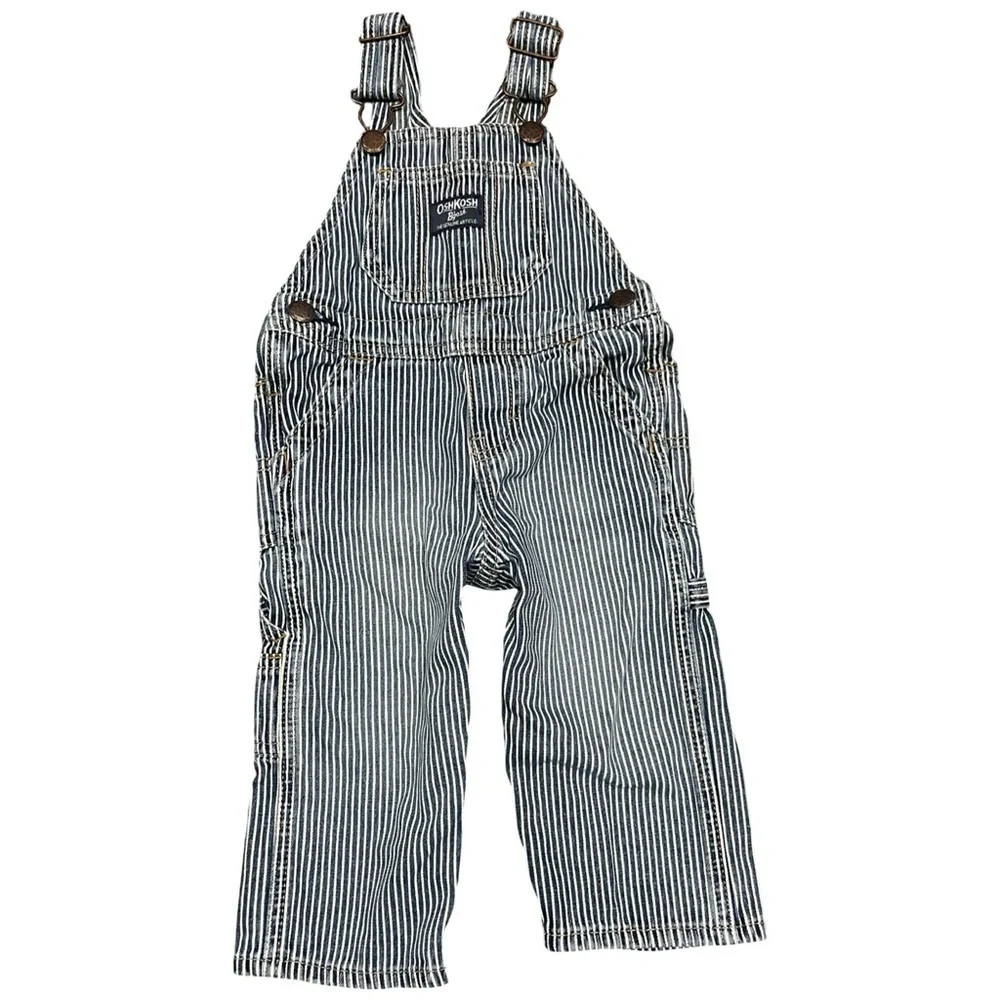 OshKosh B'gosh Hickory Blue and White Striped Overalls unisex size 12m