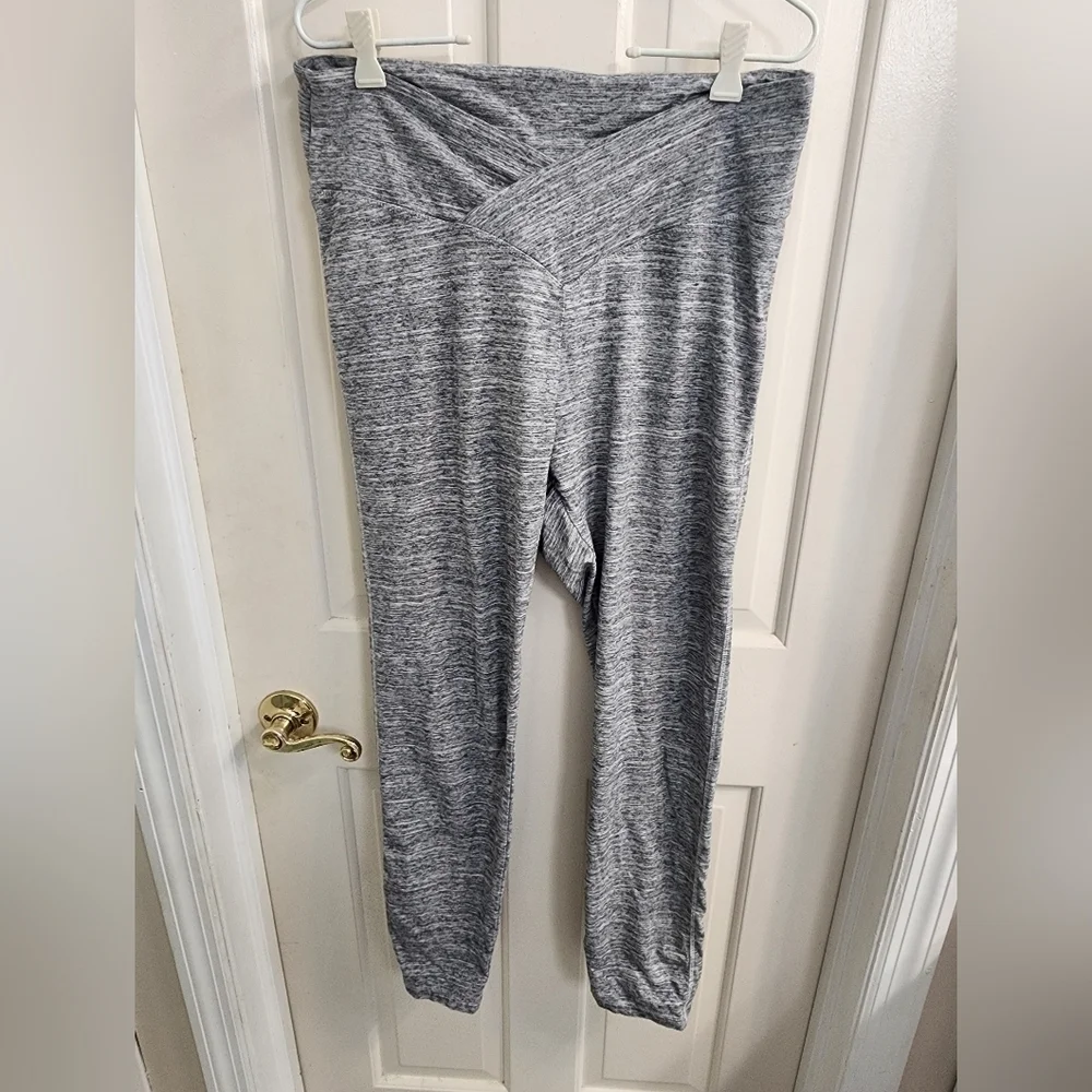 PINK Victoria's Secret Heathered Gray Leggings High Waisted Crossover Front XL