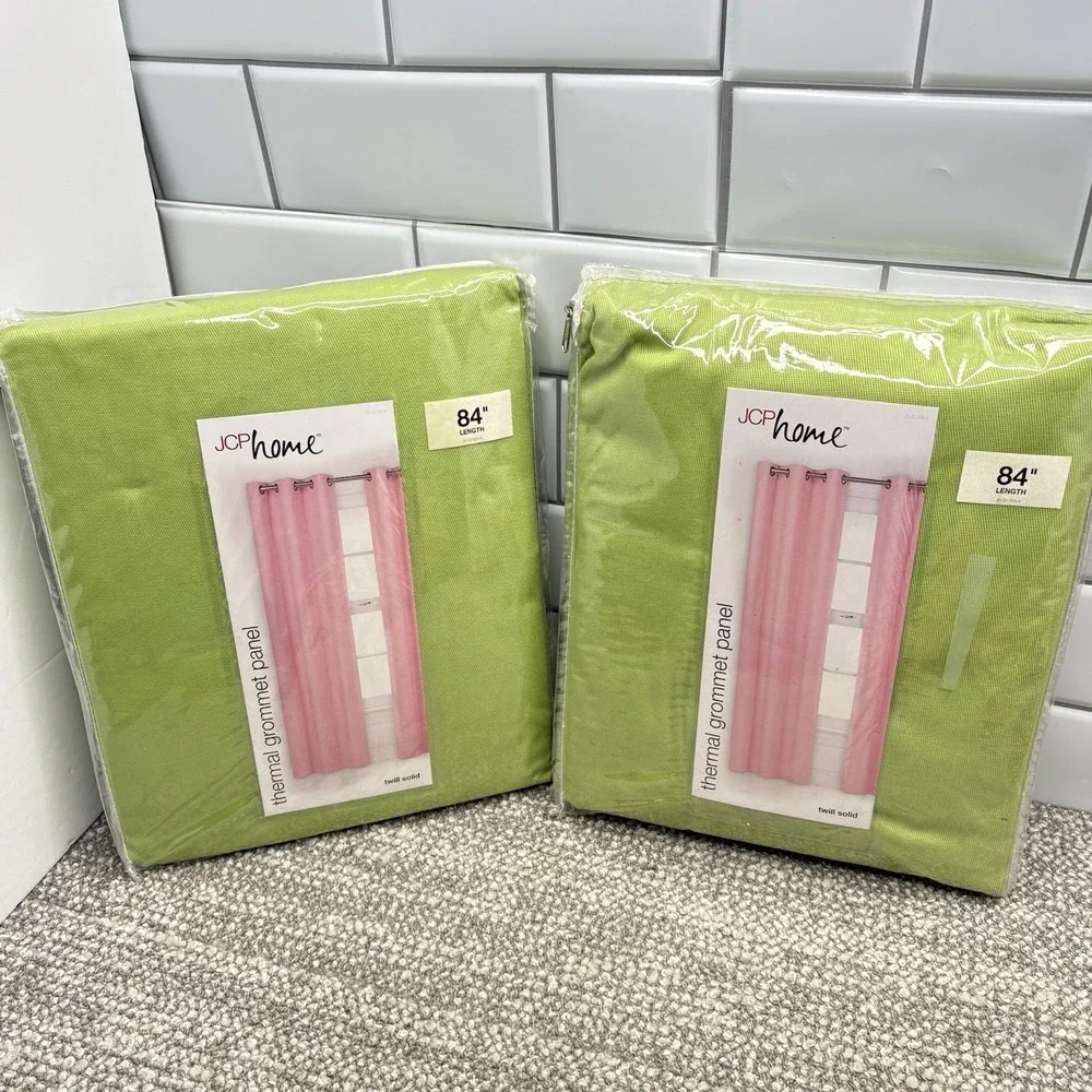 JC Penney Grommet Curtains Set Of 2 Panels‎ New Split Pea Color 40 X 84 NOS VTG