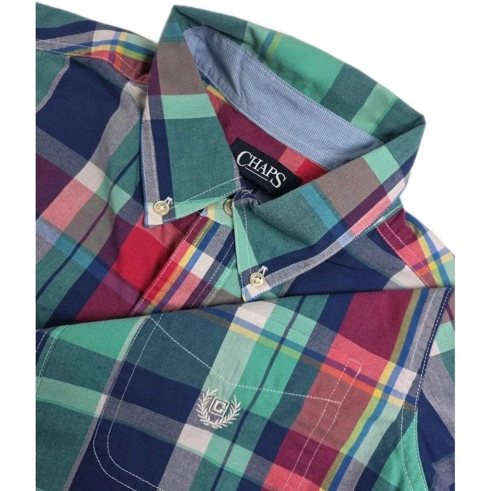 Chaps Easy Care Shirt Medium‎ Plaid Button Down Long Sleeve Casual Mens