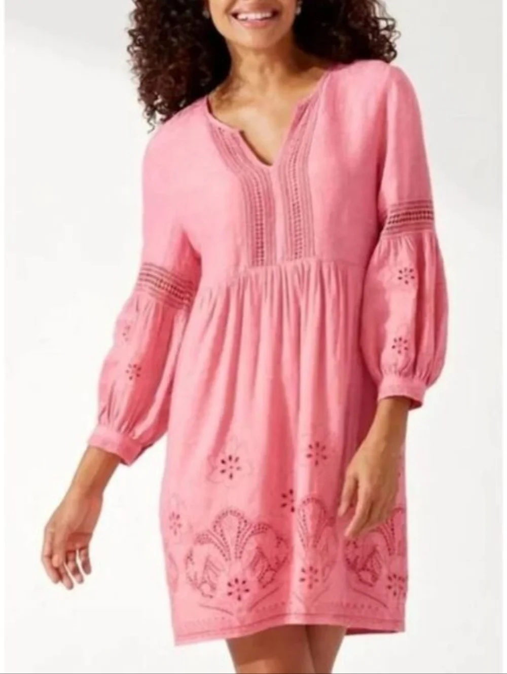 Tommy Bahama St. Lucia Linen Blend Mini Dress Small Coral Coast Pink Prep Resort