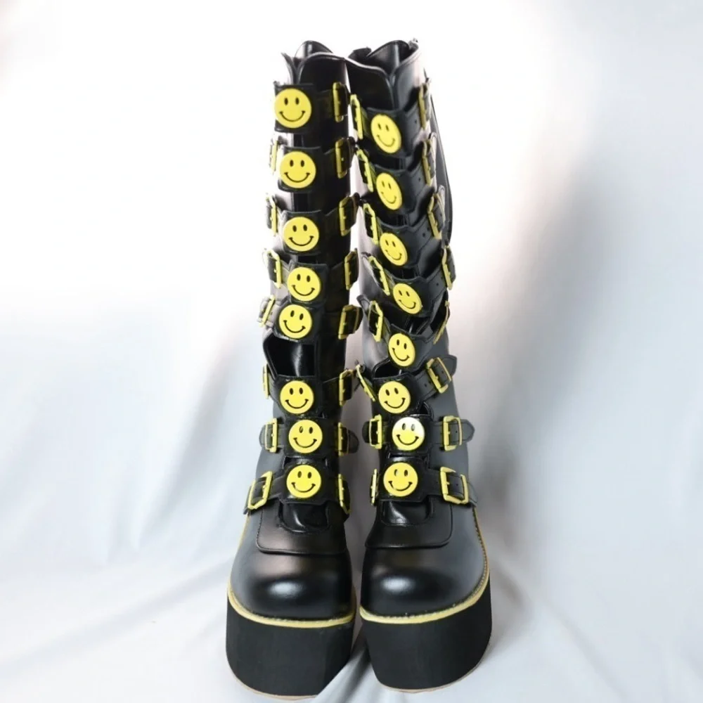 🅽🅴🆆 smiley face platform buckle boots, 90s happy face, EU 39 / US 7-8
